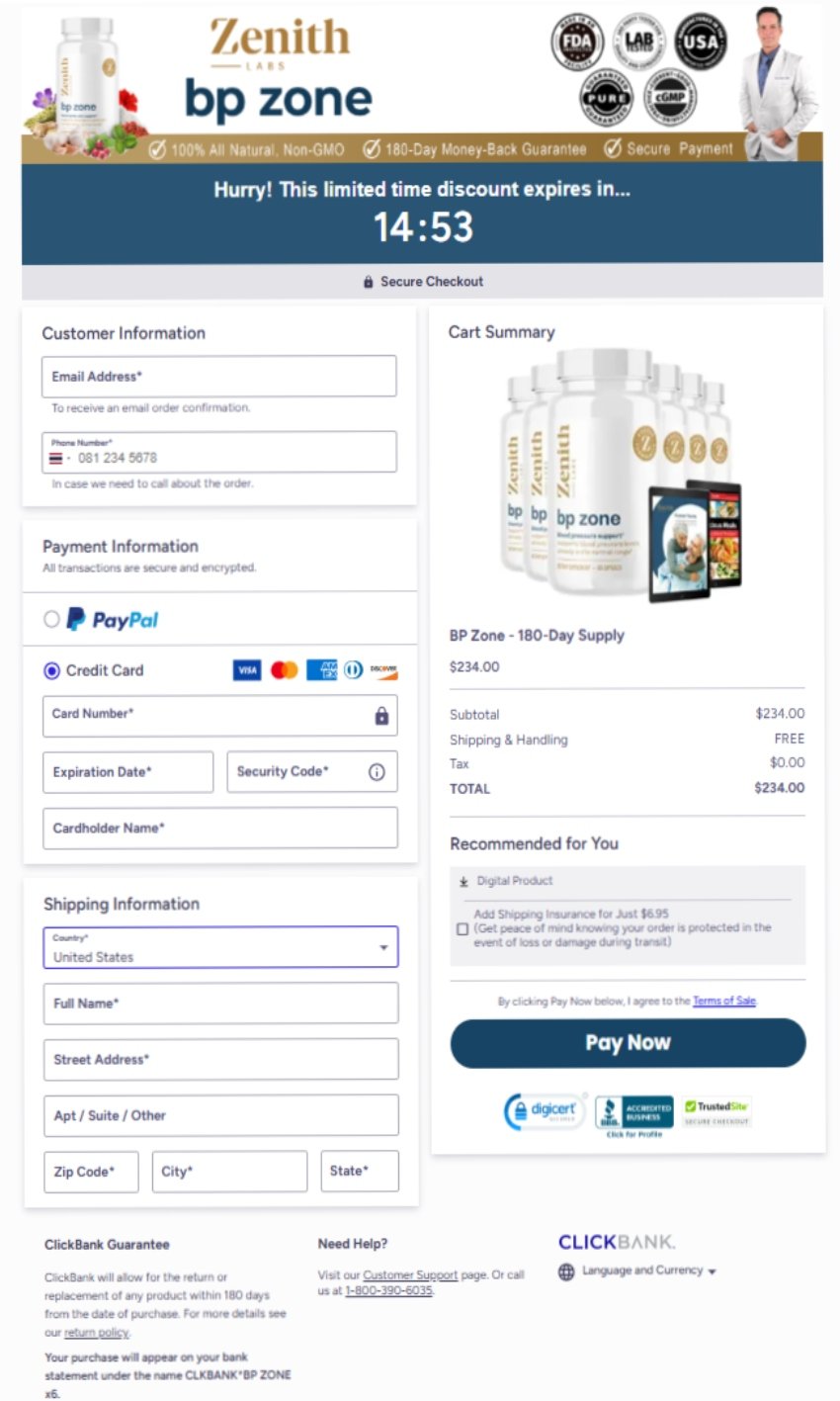 zenith labs BP zone - payment